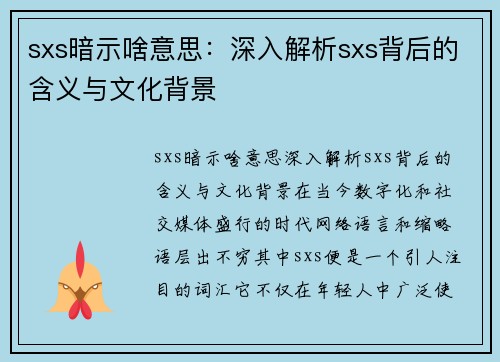 sxs暗示啥意思：深入解析sxs背后的含义与文化背景